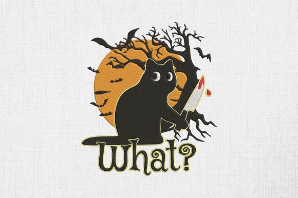 Funny Black Cat Holding Knife Halloween Embroidery Design Review
